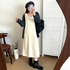 大码女装u领背心裙女中长款连衣裙2025秋胖mm内搭打底针织裙23518