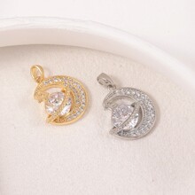 跨境电商18k保色五角星月亮星星吊坠挂件镶锆石diy吊坠手工饰品配