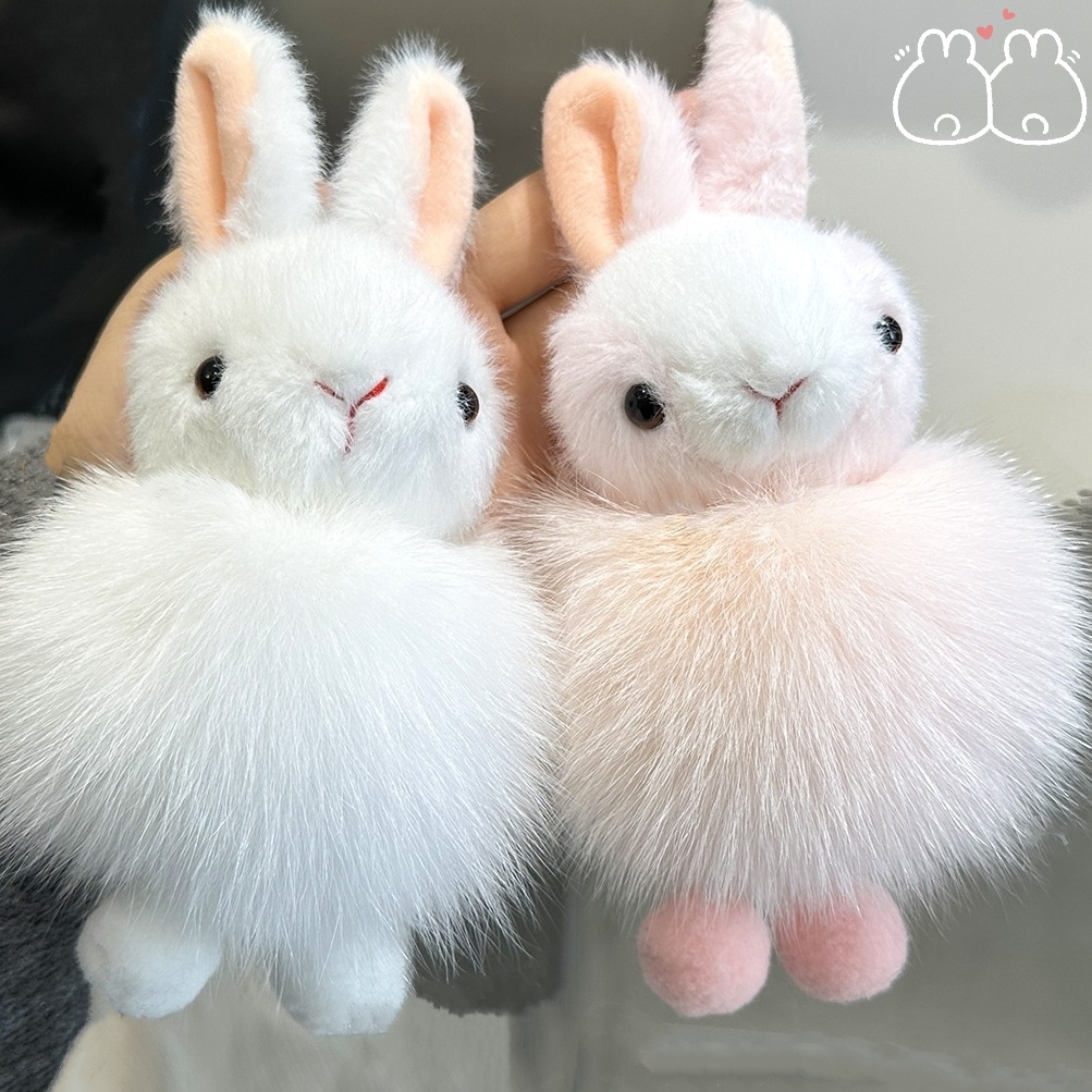 Piel de zorro real lindo conejito coche llavero colgante ins felpa muñeca bolsa mochila adornos de bolas de piel