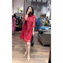2025早秋新款婚礼穿搭新中式国风气质蕾丝红色连衣裙女装复古裙子
