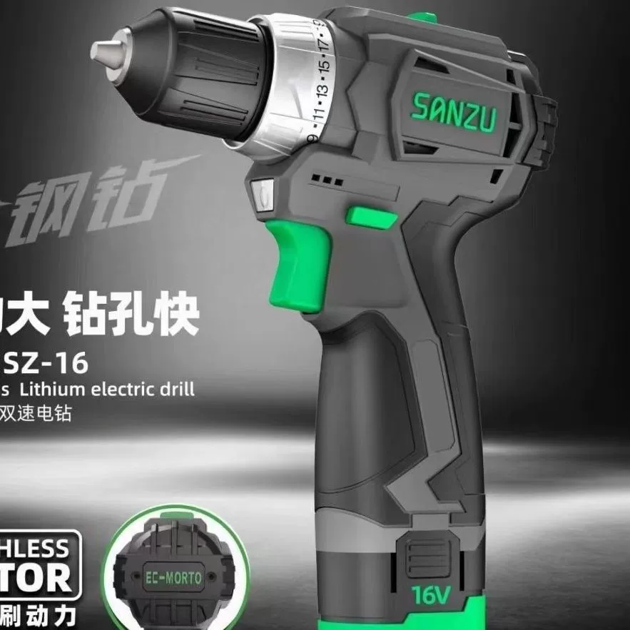 Sanzhu 16v21v бесщеточная литиевая электрическая дрель с двумя аккумуляторами, быстрая зарядка, мощная, сверхдлительная, черная технология, высочайшая перезаряжаемость