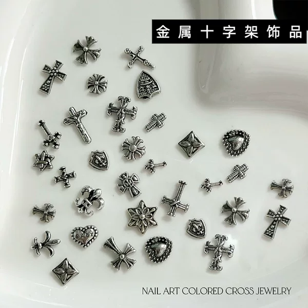 Vintage Distressed Cross Nail Art Accessories Metal Alloy Punk Style Dark Style Wearable Nail Decoration Accessories