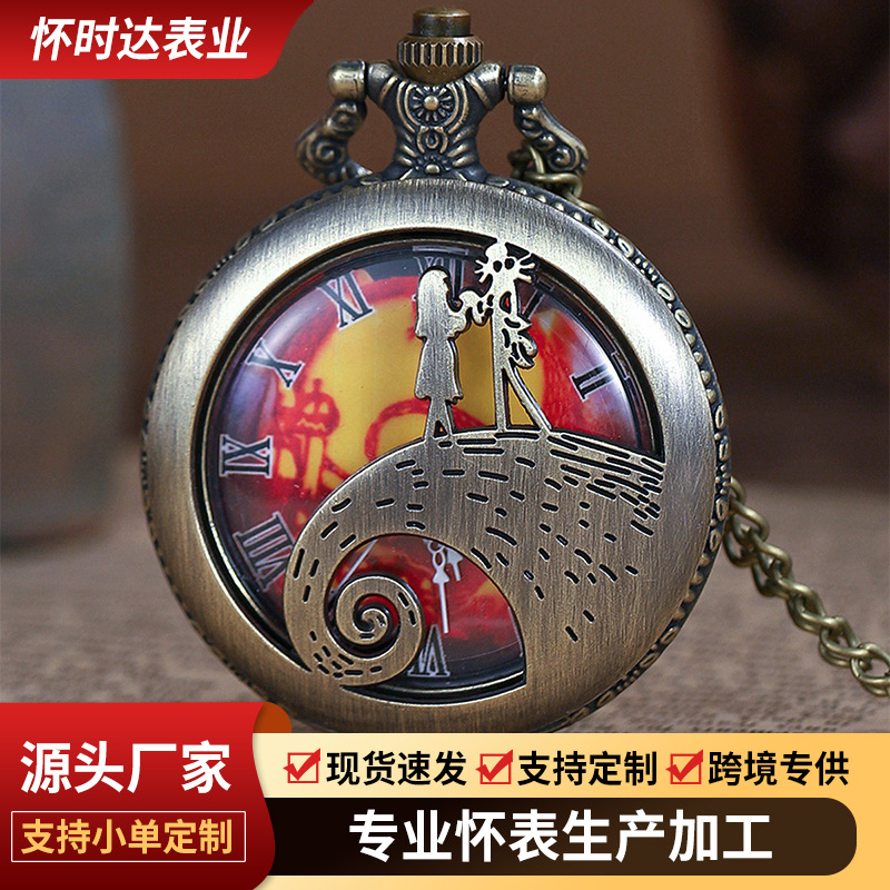 Vintage Nostalgic Wholesale Christmas Eve Horror Hollow Quartz Necklace Pendant Watch European-Style Hanging Ornament Watch Retro