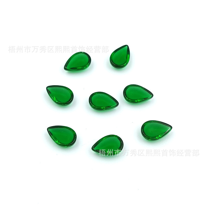 Teardrop-shaped emerald glass loose stone, plain flat-bottom teardrop ring face, DIY jewelry inlay, imitation emerald loose stone