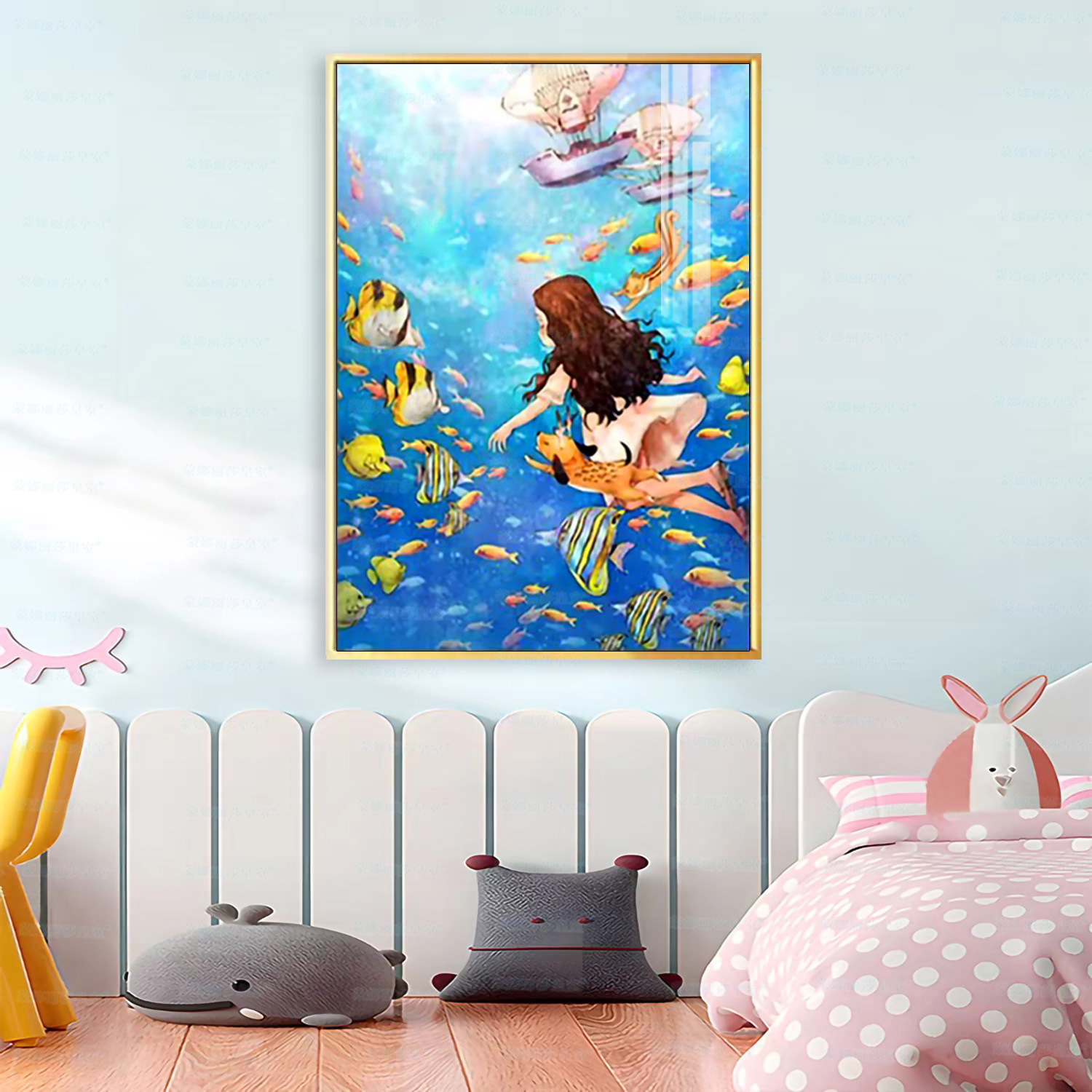 Mona Lisa bajo el mar real mundo chica dos pequeñas piezas de dibujos animados bordado cruzado diy material paquete fábrica al por mayor