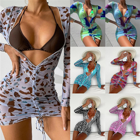 See Through Swim 2025 Cross-Border Amazon New Transparent Mesh Digital Three-Pie