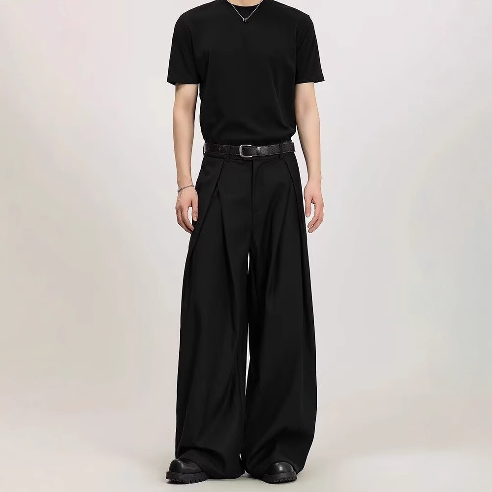 Three-Dimensional Pleated Trousers for Men, Summer New Style, Hong Kong Style Trendy Straight Casual Pants for Men and Women, Loose Design Wide-Leg Pants