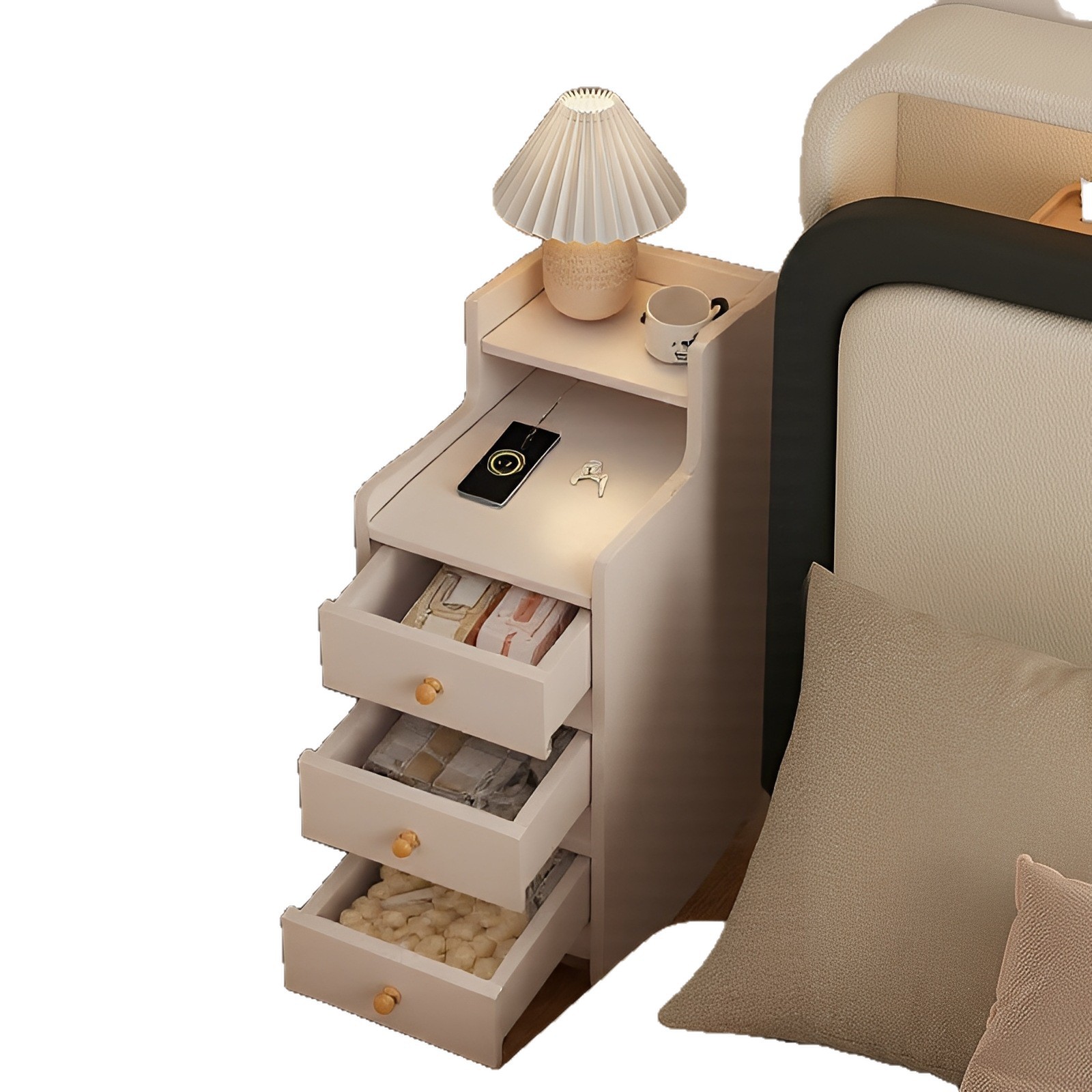 Gabinete de exhibición multifuncional de cabecera de cama de dormitorio armario de almacenamiento armario de almacenamiento con cabecera de extracción estante de almacenamiento doméstico contra la pared