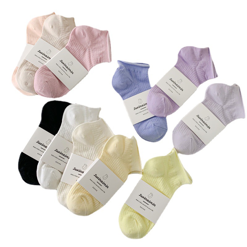 Calcetines cortos para mujer primavera y verano calcetines delgados de algodón ins moda japonesa JK estilo malla todo partido suelto rizado invisible barco calcetines para mujer