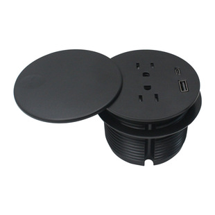 80mm hole black TR American standard USBA Type C office desktop socket round sofa wiring socket