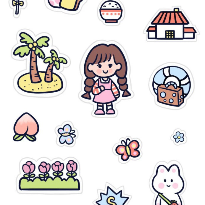 Cartoon sticker, laptop, book, DIY, for students