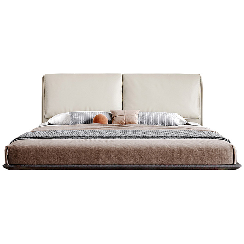 Estilo crema orejas de elefante cama suave cama de cuero real 1,8*2 M dormitorio principal cama de suspensión atmosférica de alta gama muebles de cama de boda