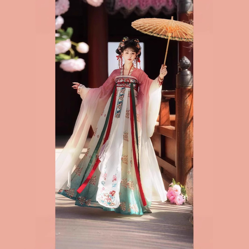 Hua Chao Ji Original [Chun Dye] Hanfu Women's Embroidered Tang Style Pair-to-Pin Shirt Chest Eight Ripe Dress Fairy Style Daily New