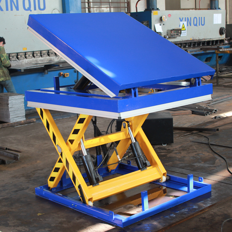 非标1吨侧翻电动升降平台倾斜式升降平台翻转剪刀式提升台