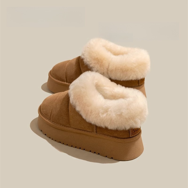 Hot style furry brood sneeuwlaarzen voor vrouwen 2024 winter nieuwe dikke zool verhogende bont mond plus fluweel verdikte casual katoenen schoenen_voghion.com