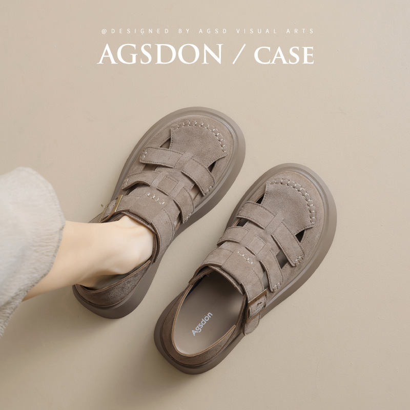 Augustion Roman Sandals Mujer 2025 Nuevo estilo de verano Ropa exterior Baotou Suela gruesa Boken Tejida Jaula de cerdo Zapatos individuales