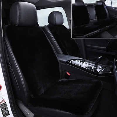 Stuffed Car Seat Cushion Winter Cotton – Wool pad - black-full-car-set-seven-piece-set