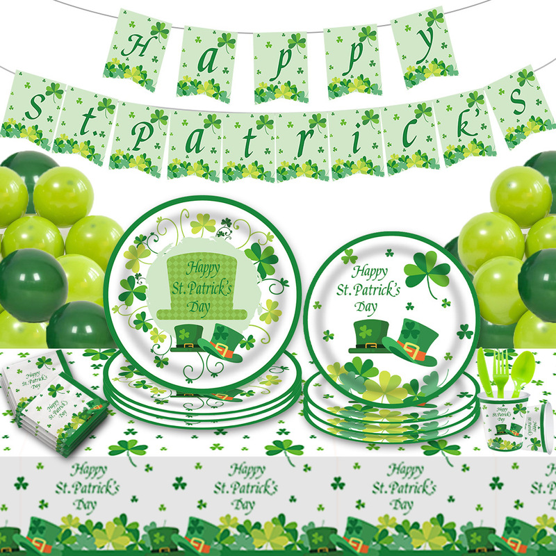 St Patrick's Day theme decoration Irish country disposable Clover paper plate dinner plate party decoration suit