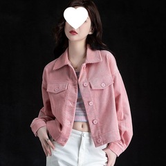 灯芯绒外套女秋季新款2025年休闲夹克短款百搭韩系纯色条绒上衣