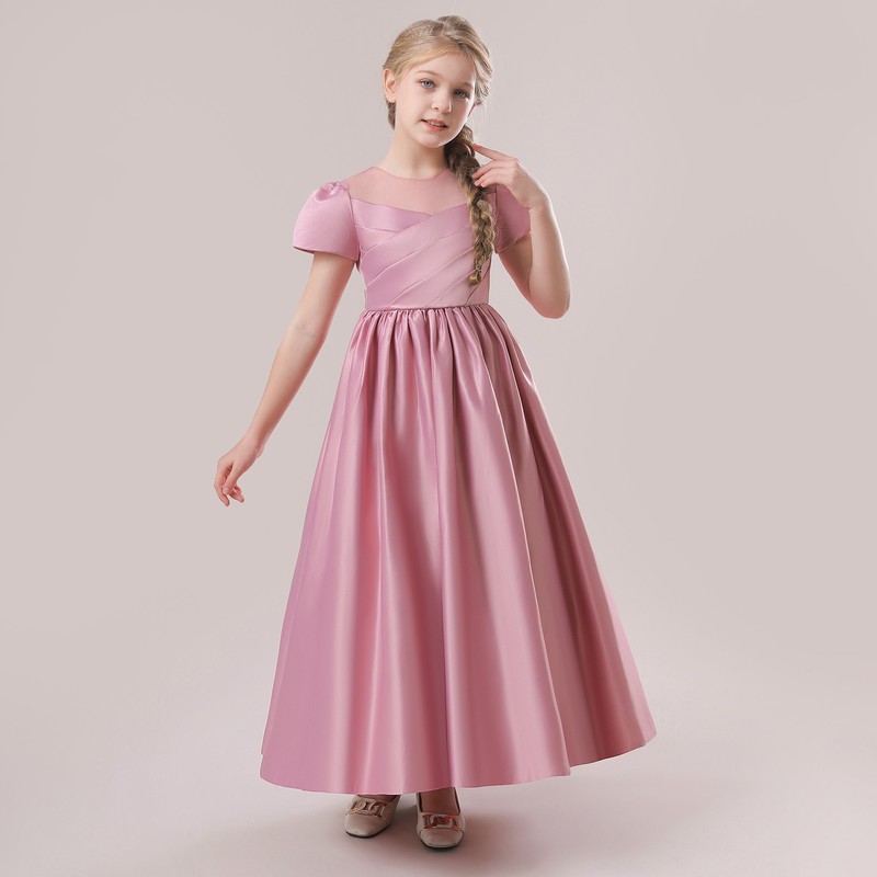 Cross-Border Long Dress for Older Children, Woven Fabric Little Girl Princess Dress, Piano Runway Performance Evening Gown for Fashion Show