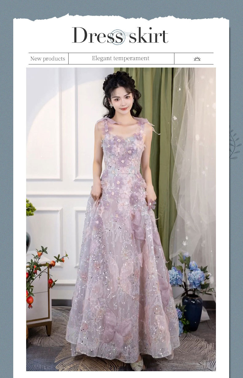 Women's Purple Lace Floral Banquet Dress High-End Slip Dress Light Luxury Niche Style New Fashion For Wedding Party Wear_ecoleips.com