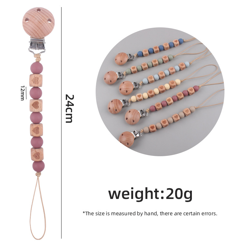 Nueva Cadena de chupete de cuentas de silicona Patrón de corazón de haya calmante para bebés Cuentas de haya Cadena de chupete de silicona cadena anti-caída