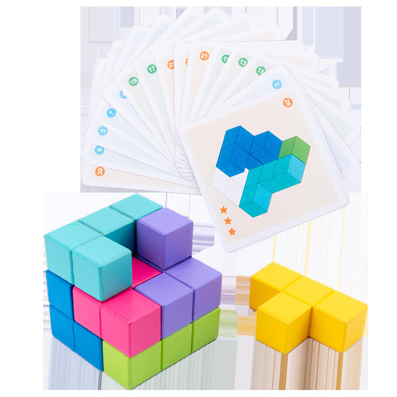 Weiweihu Cubo de Rubik ruso de madera para niños Entrenamiento de pensamiento Cubo Soma tridimensional Conjunto de bloques de construcción de juguetes educativos