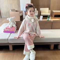女童加绒套装秋冬季2025新款儿童冬装洋气加厚毛衣宝宝时髦两件套