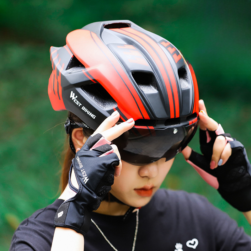 WEST BIKING riding helmet integrated molding helmet with goggles mountain road bicycle helmet equipment_voghion.com