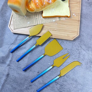 Cross-Border Hot Selling Stainless Steel Cheese Knife Cheese Set Knife Baking Tool Gift Box 5-Piece Set Unique Design