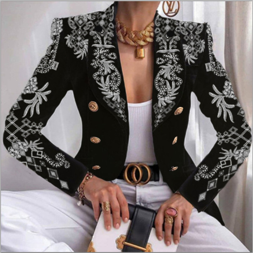 Women's Casual Fashion Printing Printing Patchwork Double Breasted Blazer Blazer display picture 5