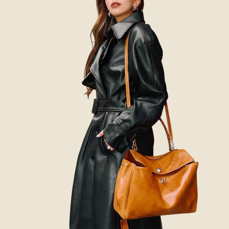 2025 New Rodeo Retro Tote Bag Large Capacity Oil Wax Cowhide Lock Kelly Bag Genuine Leather Shoulder Bag
