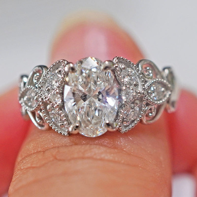 PT950鉑金培育鑽石戒指女士複古小衆結婚求婚