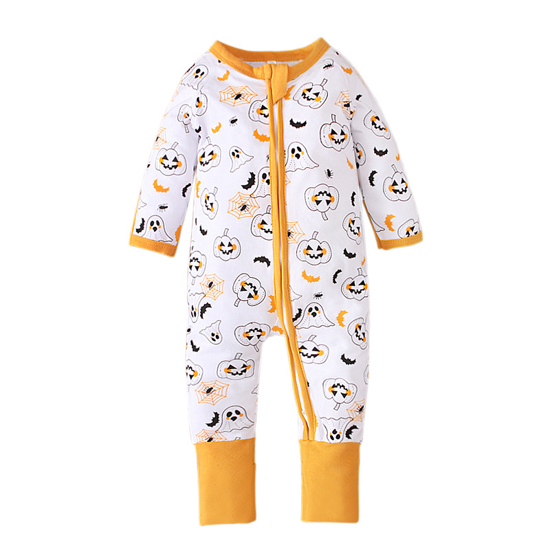 Halloween Fashion Pumpkin Zipper Cotton Baby Rompers display picture 1