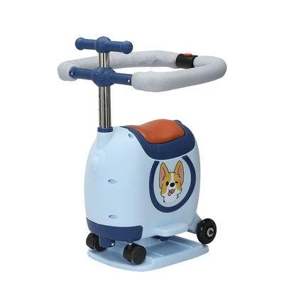 Electric car child seat can be stored scooter multifunctional - blue