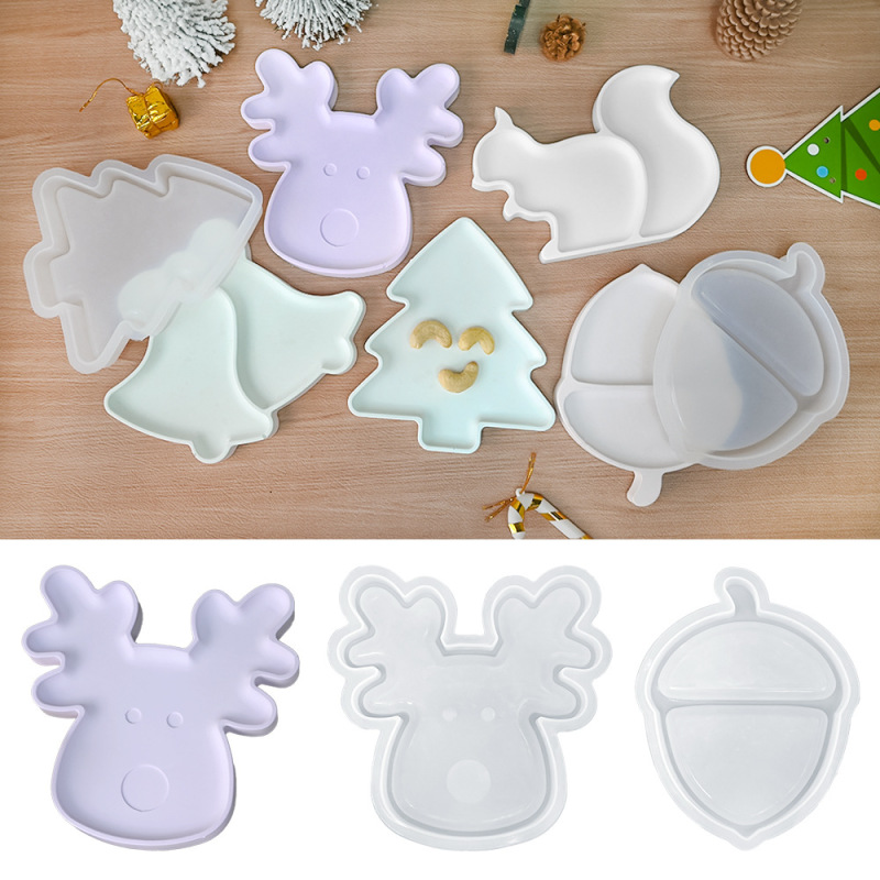 DIYクリスマスツリーフルーツトレイシリコンモールド石膏クリスマスエルク型抜きしやすいコースターエポキシモールド|undefined