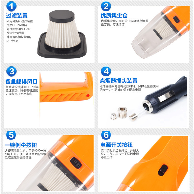 Multifunctional Suction Power Hepa Car Vacuum Cleaner High-Power Automotive Vacuum Cleaner 120W Dry and Wet Dual-Use Vacuum Cleaner 12V