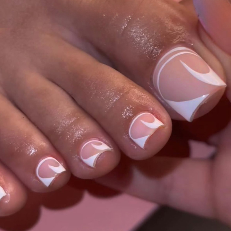 Cross-Border European and American Style Toenail Stickers, Classic Simple Pink French White-Edged Toenail Fake Nail Patches Wholesale