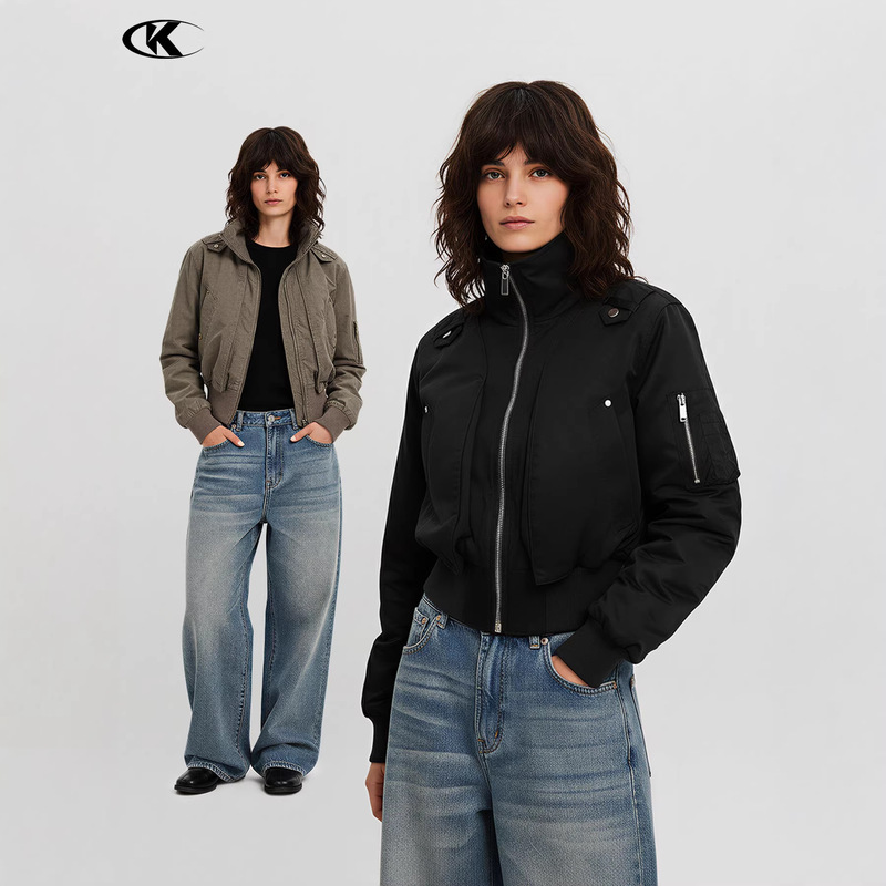 11Kn American Retro Pure Color Work Jacket Tops for Men and Women with Splicing Design Slim Waist Short Wide Stand Collar Jacket 11Kn American Retro Pure Color Work Jacket Tops for Men and Women with Splicing Design Slim Waist Short Wide Stand Collar Jacket