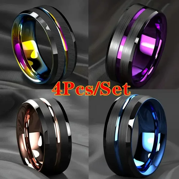 Xiyin Temu Hot-Selling Bulk Wholesale Two-Tone Brushed Stainless Steel Ring Black Grooved Tungsten Men's Ring