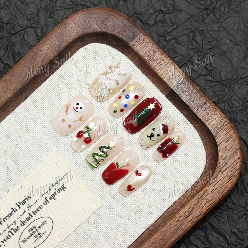 【Apple Snowflake】Handmade Wearable Nails Christmas Nail Art Snowflake Wearable Nail Pieces Wholesale 3D Cartoon