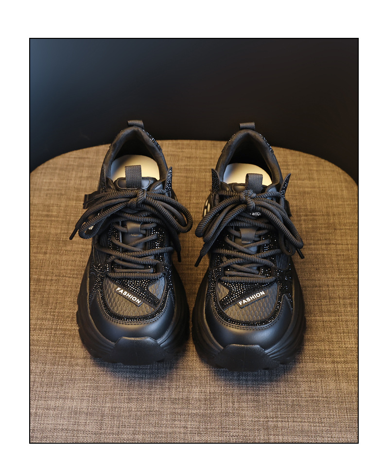 Giày sneaker nữ đế dày tăng chiều cao đính đá pha lê phong cách thể thao — màu đen chi tiết 19