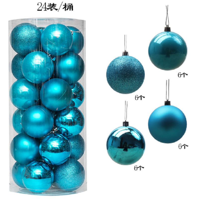 Decoración de árbol de navidad 3cm4cm6cm8cm bola de navidad de barril de plástico galvanoplastia mate bola de polvo brillante 24 paquetes mixtos