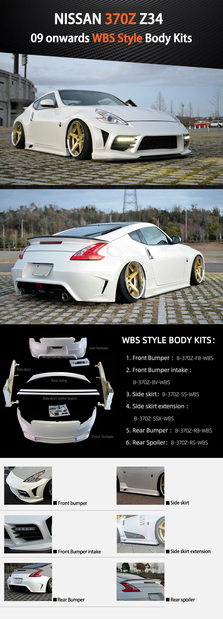 Suitable for Nissan Devil Z34 370Z Car Modification Parts Weber Facelift Resin Fiber Full Set of Large Surround