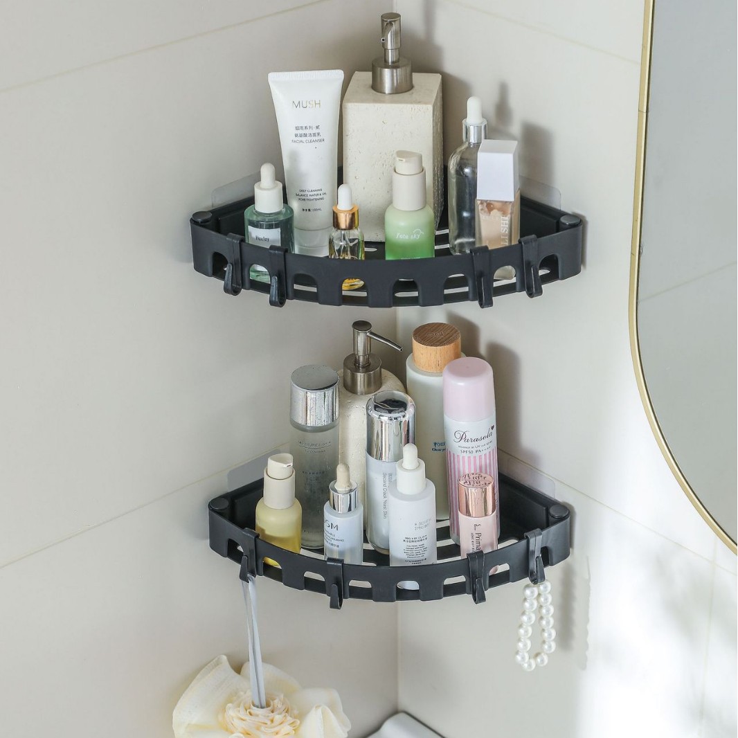 厂家批发跨境浴室卫生间墙角壁挂式收纳架厨房三角调料架免打孔