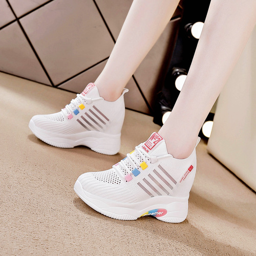  spring and summer new women's shoes, versatile thick-soled platform shoes, height-increasing women's shoes, sports white shoes, net shoes
