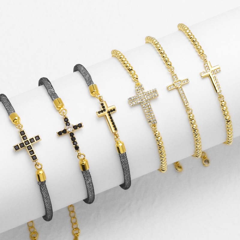 AS Jewelry European and American Cross-Border Xiyin New Full Zirconia Gold-Plated Cross Pendant Bracelet Women's Accessories bre20