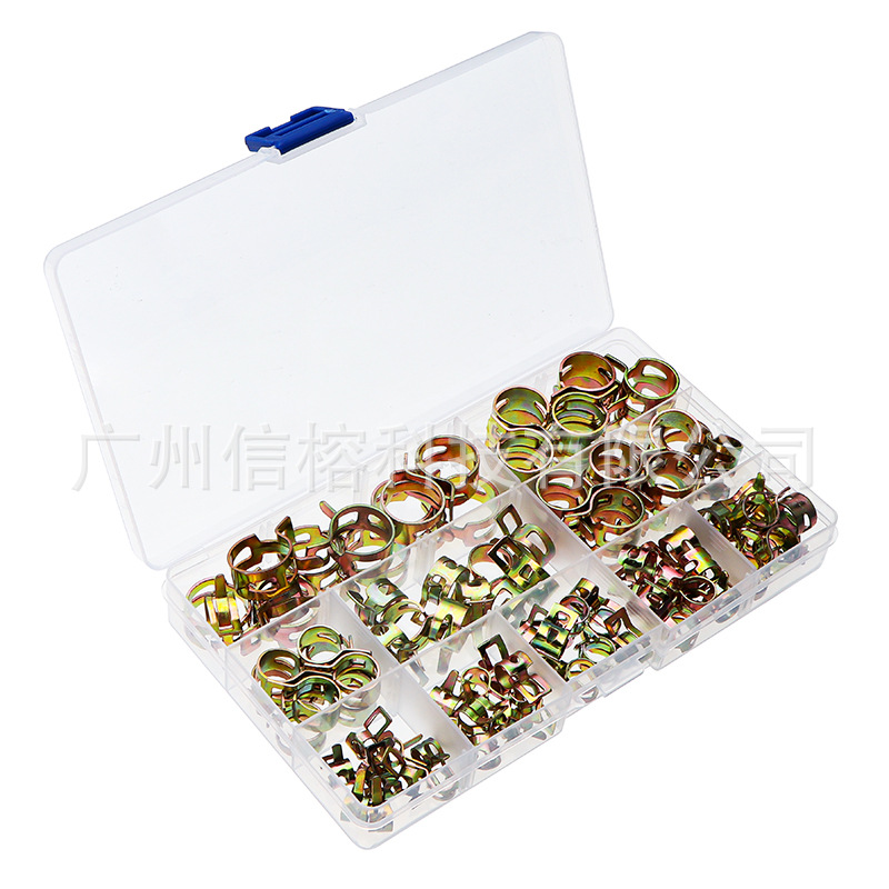 Suministro transfronterizo 100 piezas en caja de color plateado zinc elástico abrazadera de manguera de aro 6-17mm Abrazadera de tubo abrazadera traje de aro