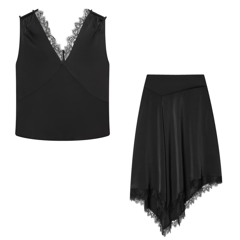 Lace-Trimmed Top 1331817 Asymmetrical Lace-Trimmed Skirt 1328047