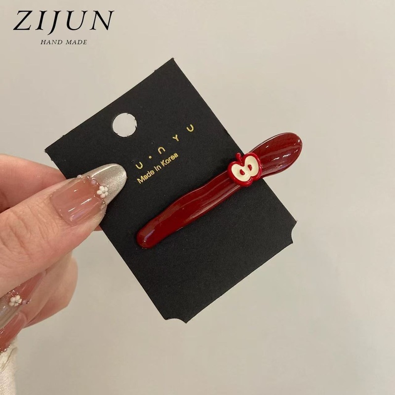 新款可爱小苹果刘海发夹女甜美发卡安可拉红高颜值侧边鸭嘴一字夹|undefined